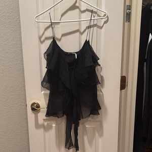 Max Studio 100% Silk Black Ruffle Top